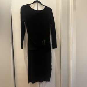 Classic Black Belted Knit Dress - Women